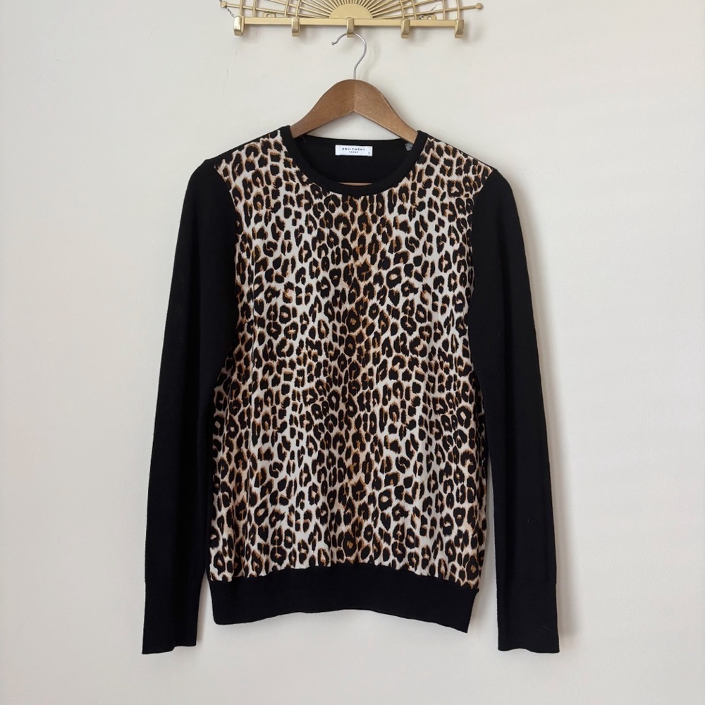 Equipment Leopard Print Wool Silk Blend Pullover Sweater Small